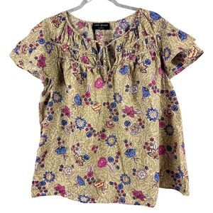 Lane Bryant Green Floral Short Sleeve Peasant Blouse